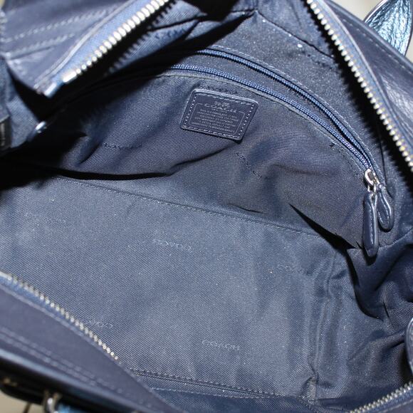 COACH Swagger 27 in Metallic Blue Pebble Leather Satchel Bag - Picture 12 of 14